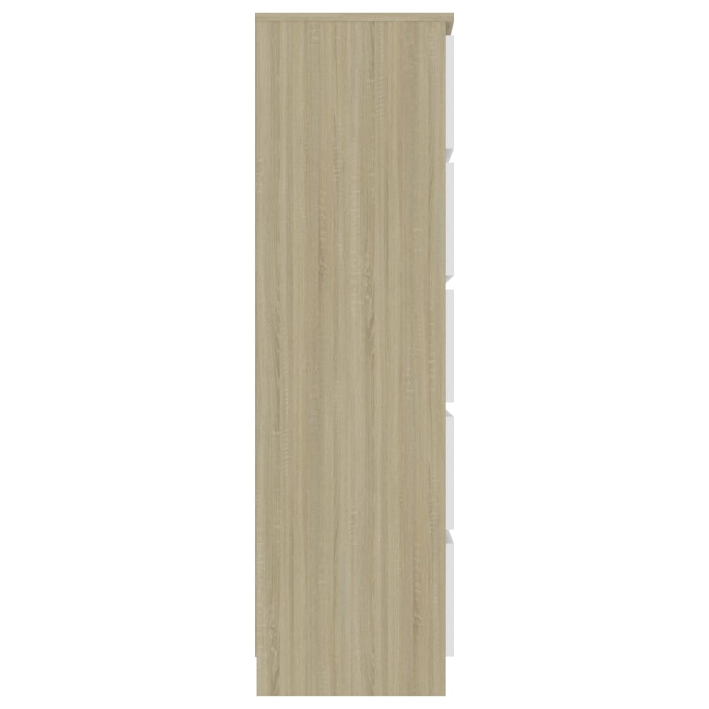 vidaXL Ladekast 60x35x121 cm bewerkt hout wit en sonoma eikenkleurig