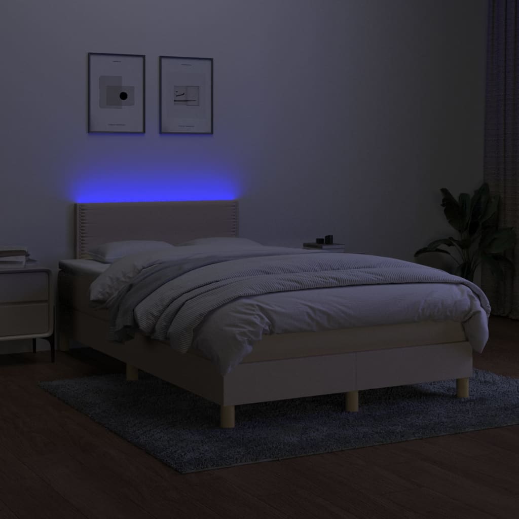 vidaXL Boxspring met matras en LED stof crèmekleurig 120x200 cm