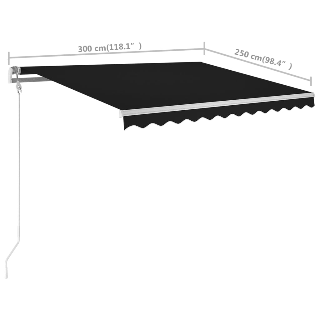 vidaXL Luifel handmatig uittrekbaar met palen 3x2,5 m antracietkleurig