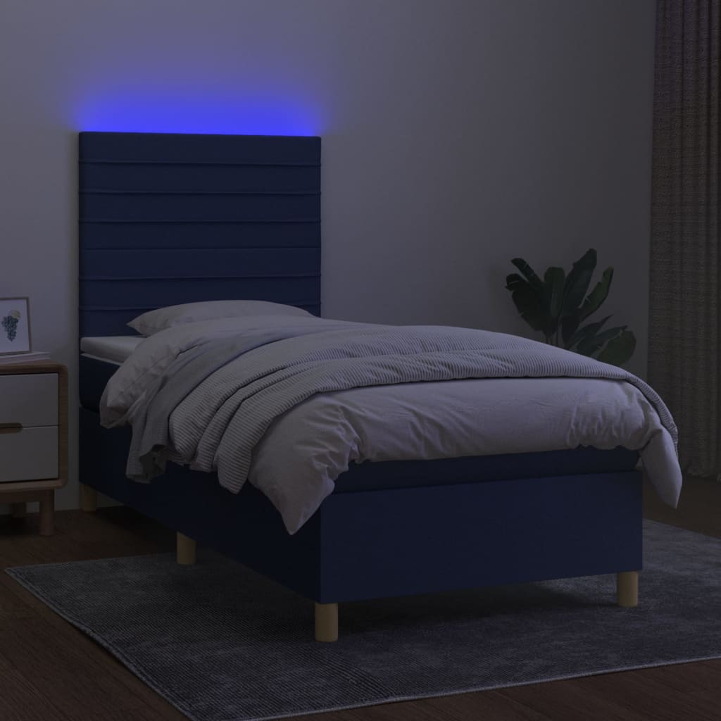 vidaXL Boxspring met matras en LED stof blauw 80x200 cm