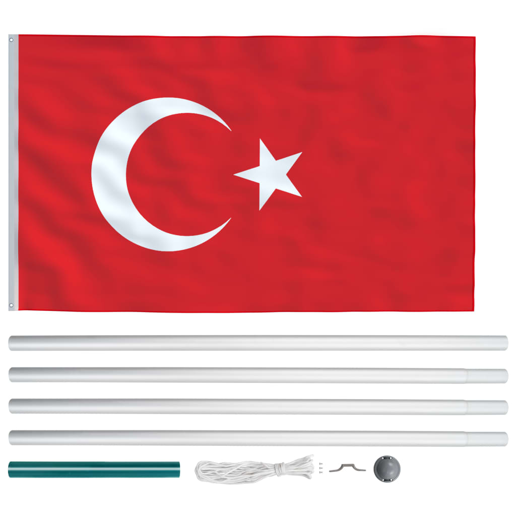 vidaXL Vlag met vlaggenmast Turkije 6,2 m aluminium
