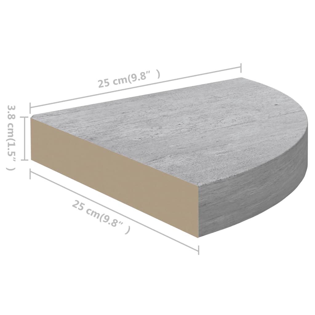 vidaXL Hoekwandschappen 4 st 25x25x3,8 cm MDF betongrijs