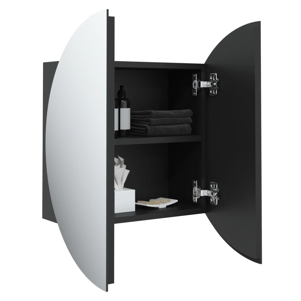 vidaXL Badkamerkast met ronde spiegel en LED 47x47x17,5 cm zwart