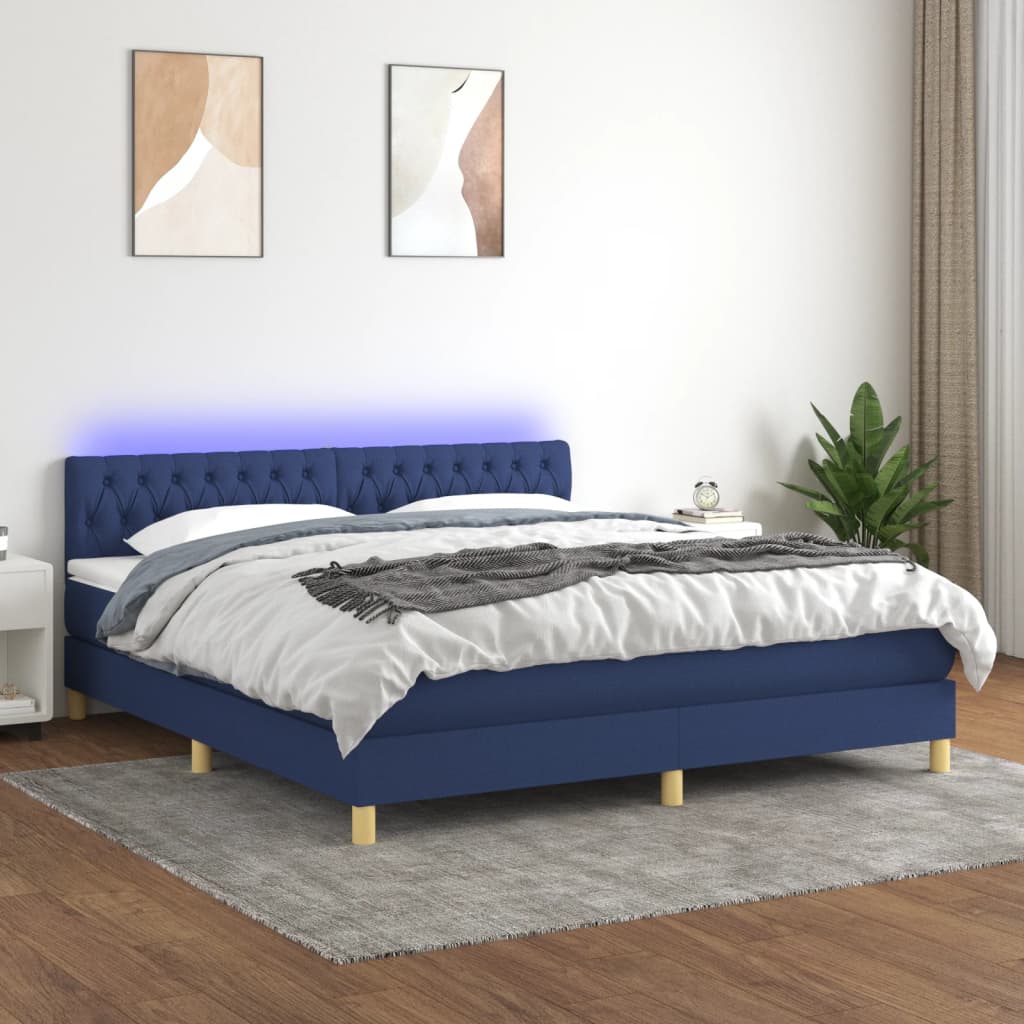 vidaXL Boxspring met matras en LED stof blauw 160x200 cm