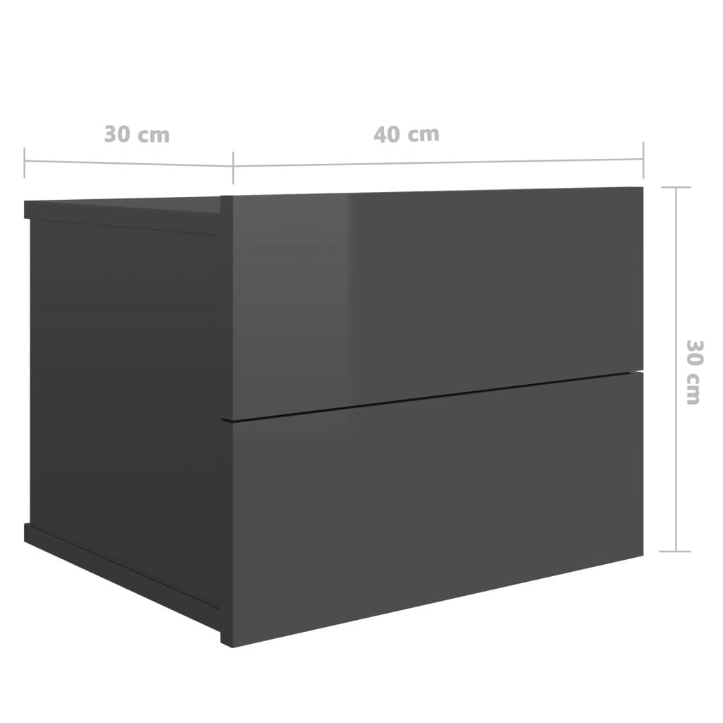 vidaXL Nachtkastjes 2 st 40x30x30 cm spaanplaat hoogglans grijs
