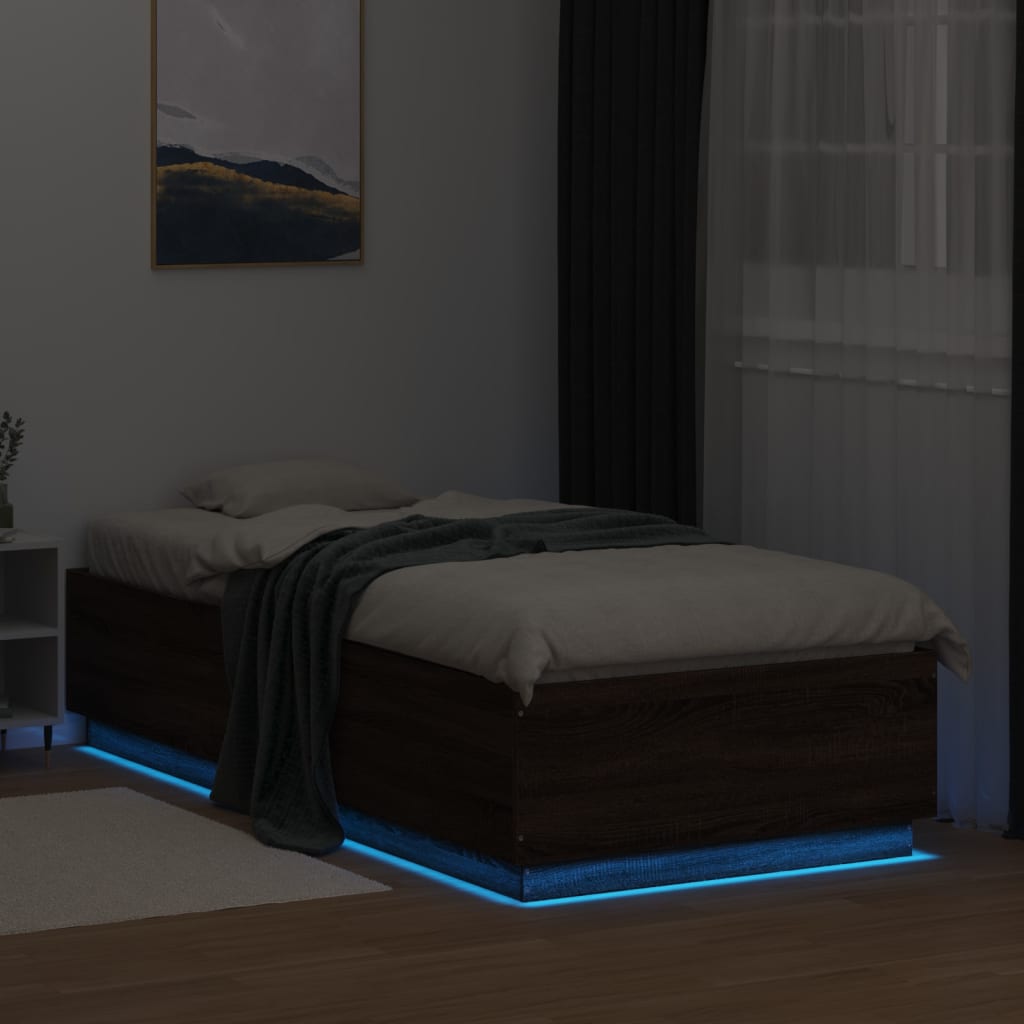 vidaXL Bedframe met LED-verlichting bruin eikenkleur 100x200 cm