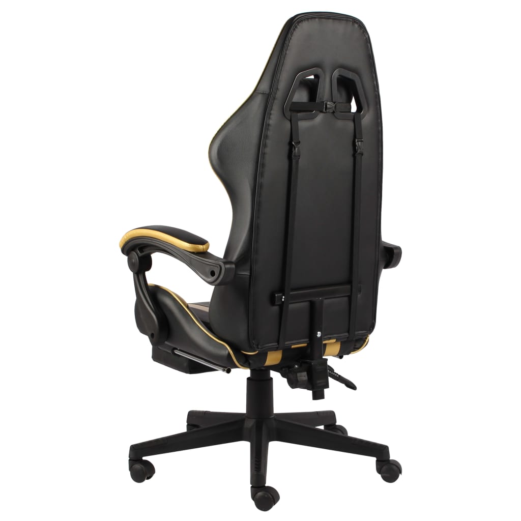 vidaXL Racestoel met voetensteun kunstleer zwart en goudkleurig