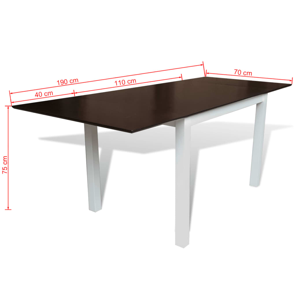 vidaXL Eettafel verlengbaar 190 cm rubberwood bruin en wit