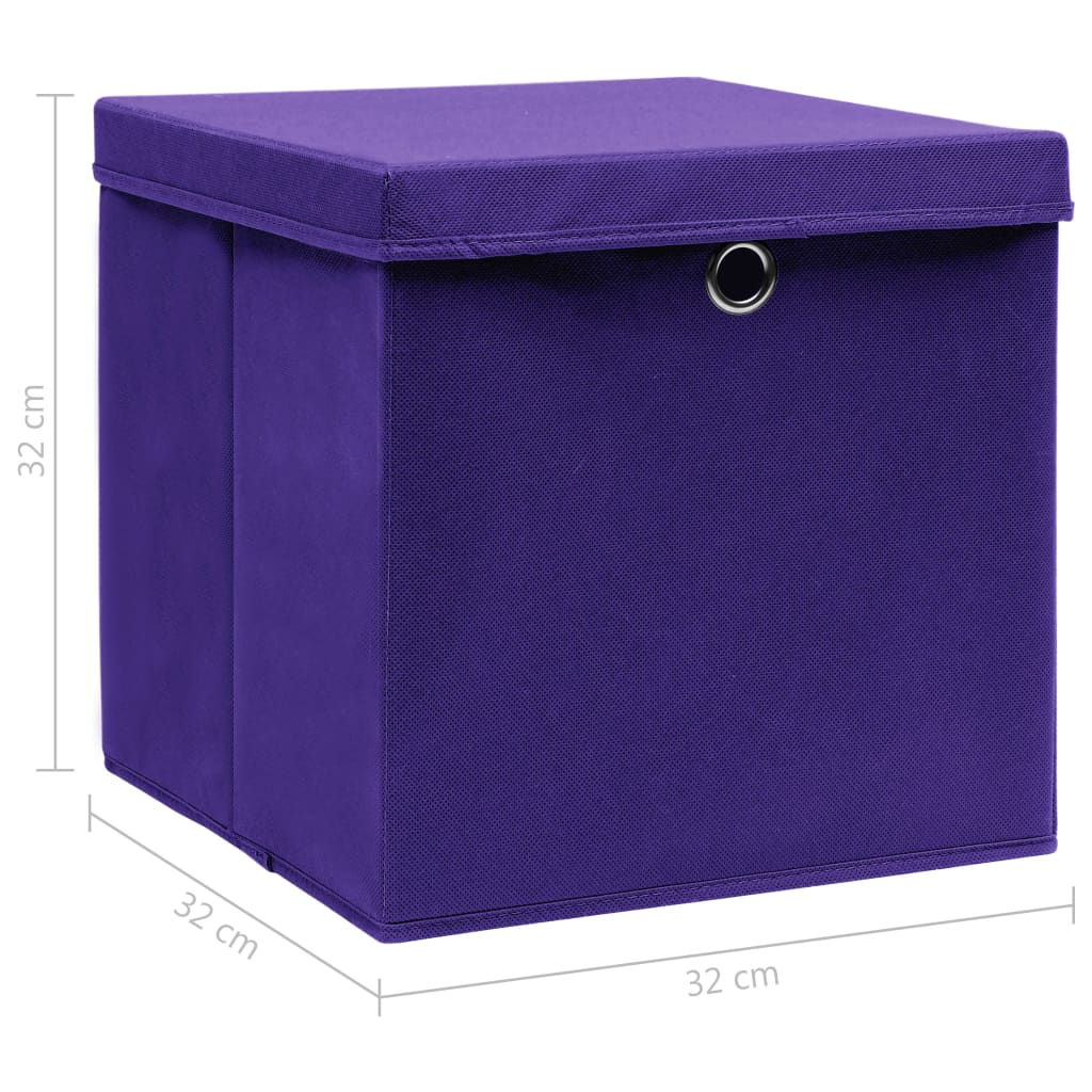 vidaXL Opbergboxen met deksel 10 st 32x32x32 cm stof paars