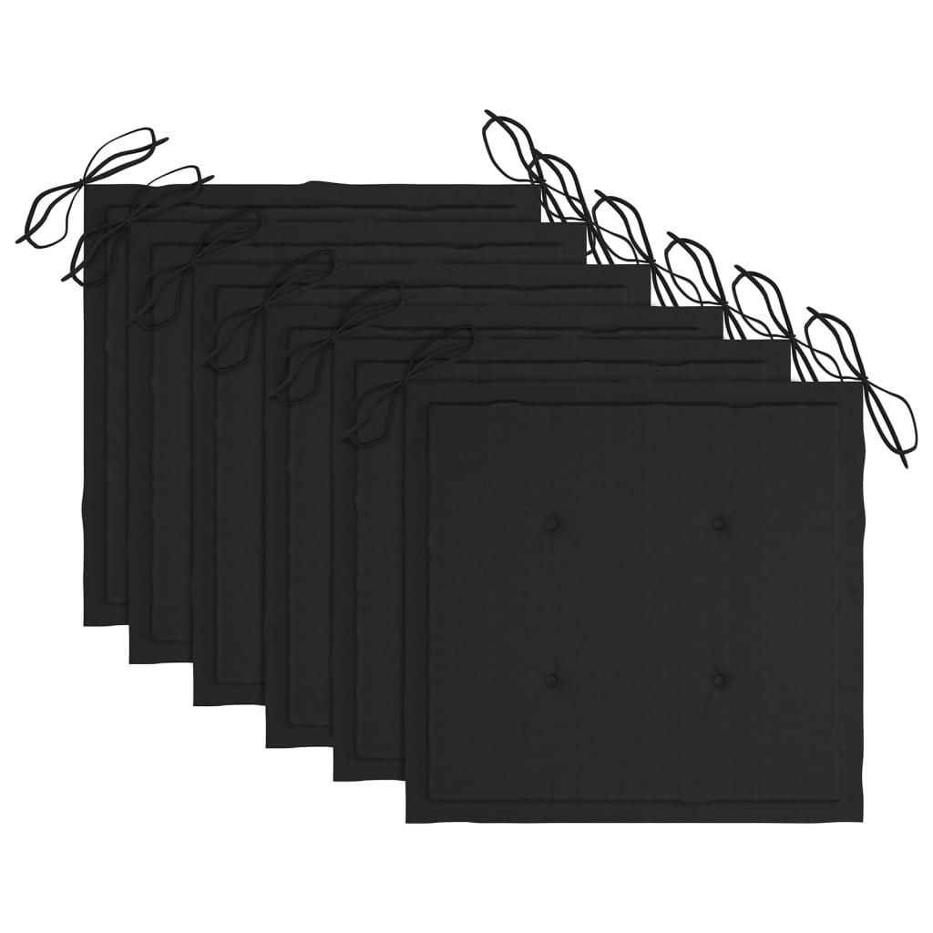 vidaXL Tuinstoelen 6 st met zwarte kussens massief teakhout