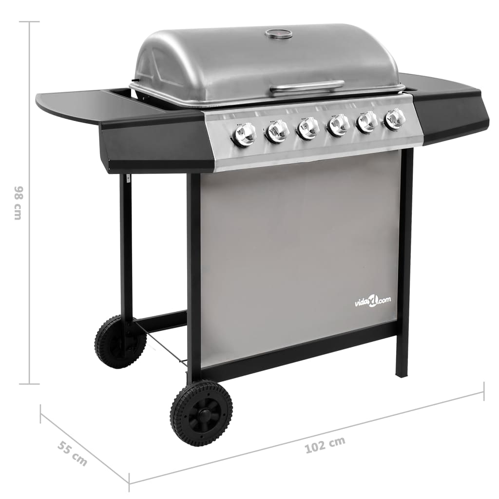 vidaXL Gasbarbecue met 6 branders zwart en zilverkleurig