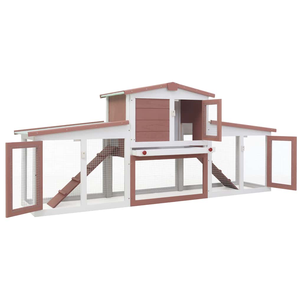 Konijnenhok voor buiten groot 145x45x84 cm hout rood en wit