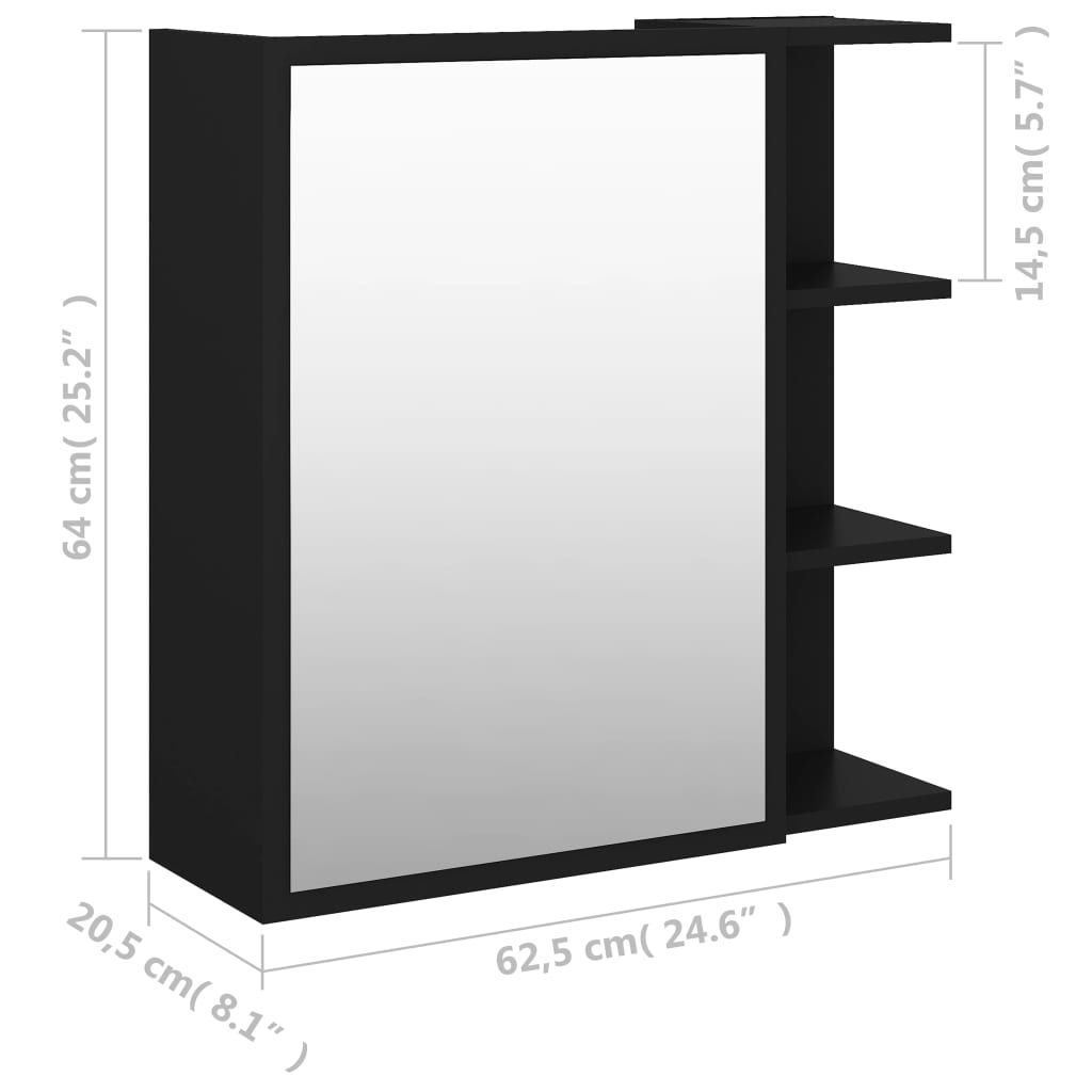 vidaXL Badkamerspiegelkast 62,5x20,5x64 cm spaanplaat zwart
