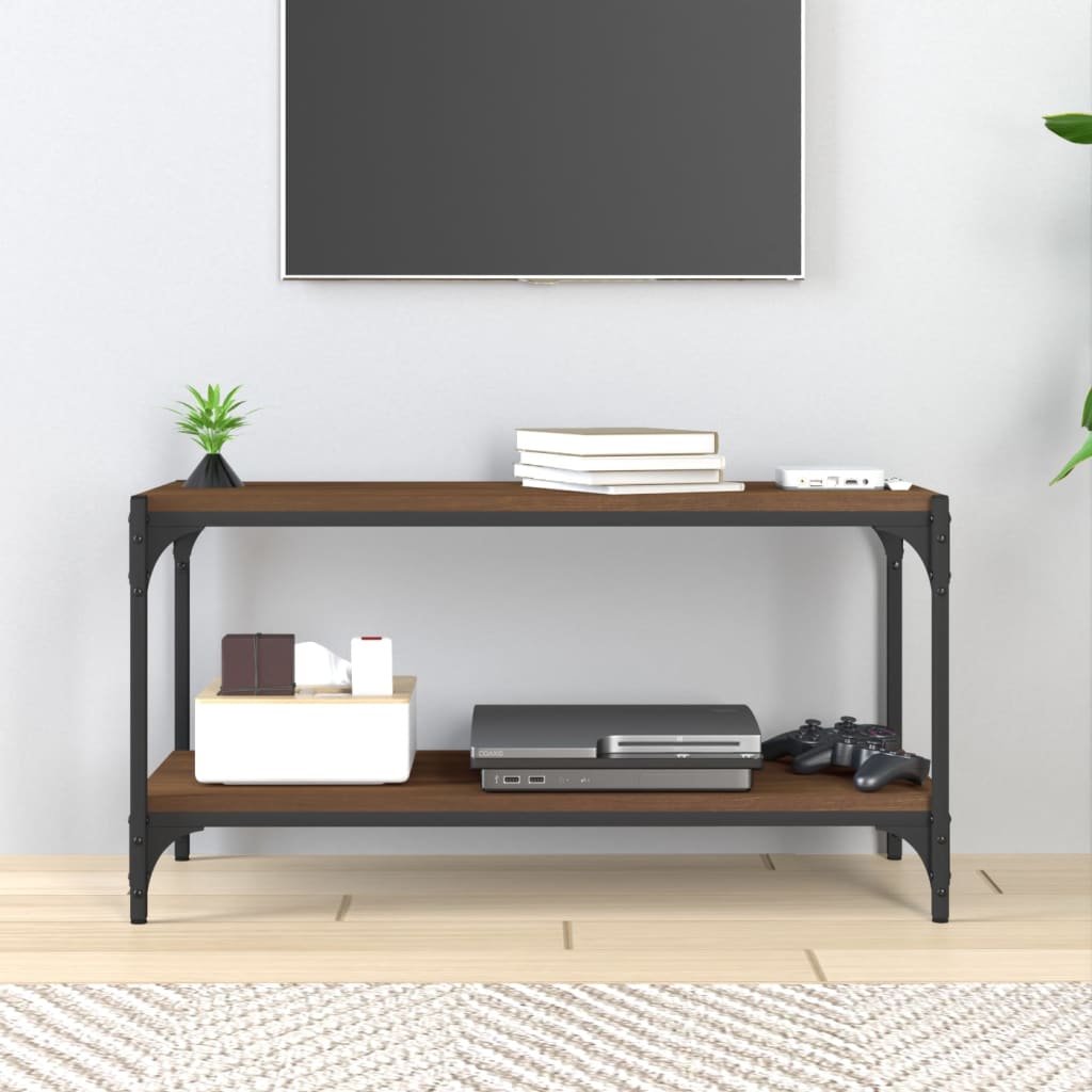 vidaXL Tv-meubel 80x33x41 cm bewerkt hout en staal bruin eikenkleur