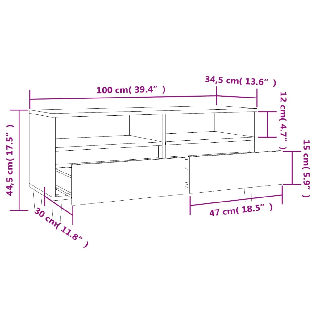 vidaXL Tv-meubel 100x34,5x44,5 cm bewerkt hout hoogglans wit