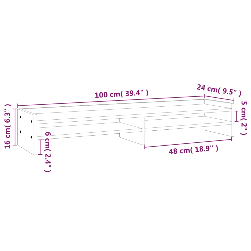 vidaXL Monitorstandaard 100x24x16 cm massief grenenhout wit