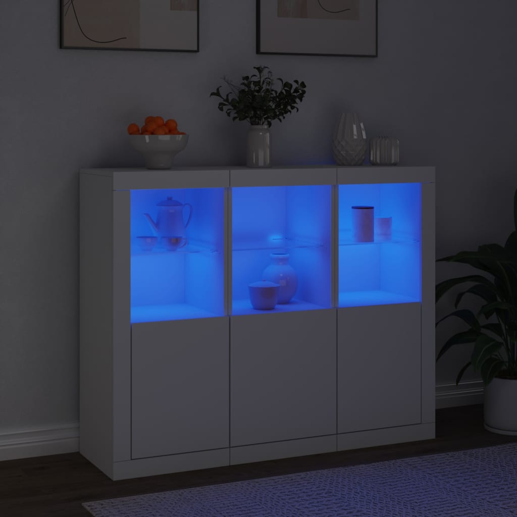 vidaXL Dressoirs met LED-verlichting 3 st bewerkt hout wit