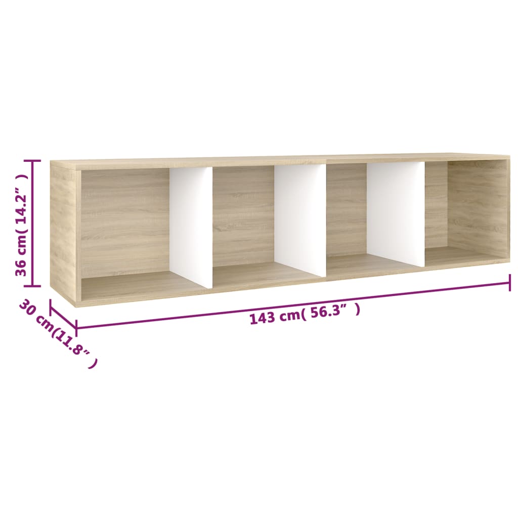 vidaXL Boekenkast/tv-meubel 36x30x143cm bewerkt hout wit en eikenkleur