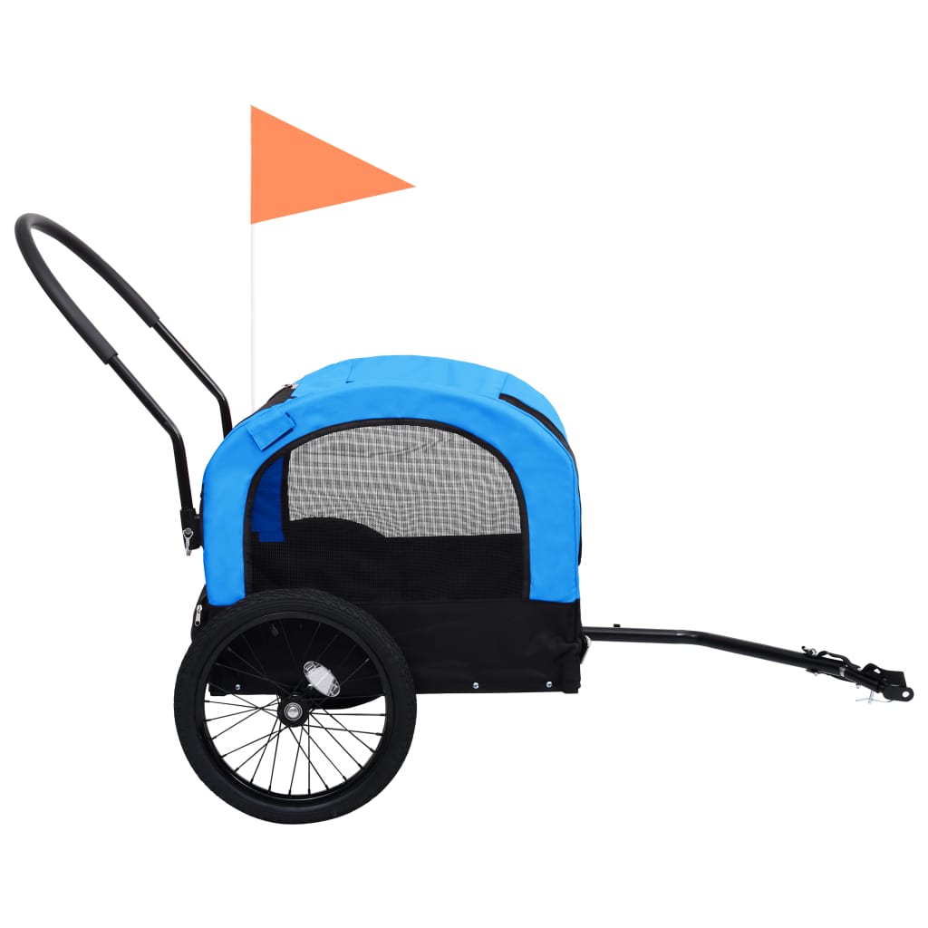 vidaXL Fietstrailer en hondenwagen 2-in-1 blauw en zwart