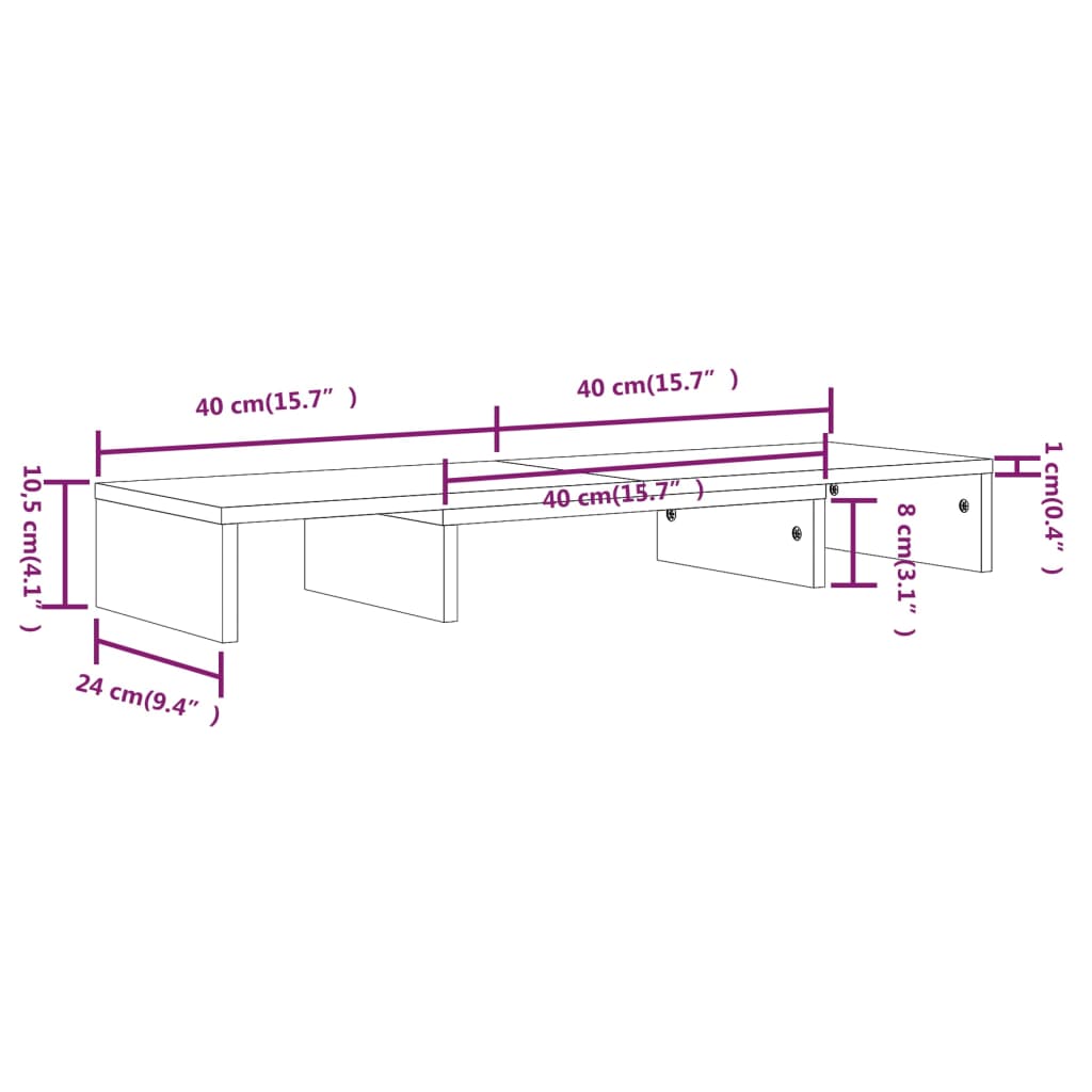 vidaXL Monitorstandaard 80x24x10,5 cm massief grenenhout wit