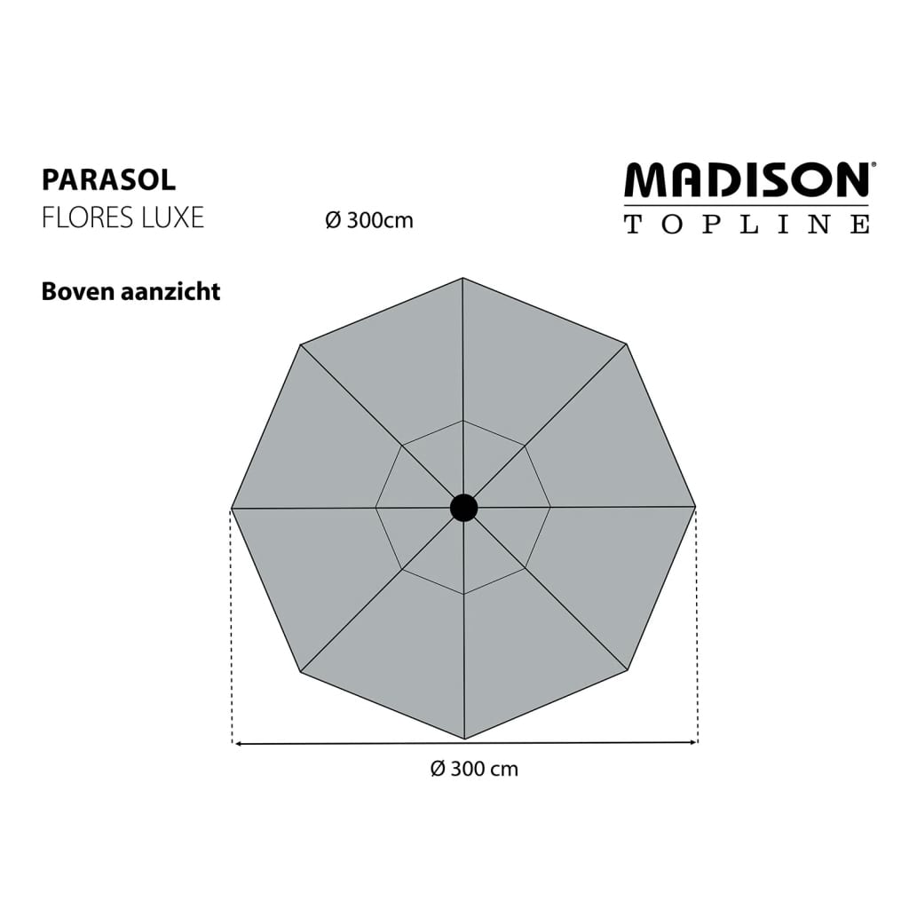 Madison Parasol Flores Luxe rond 300 cm grijs