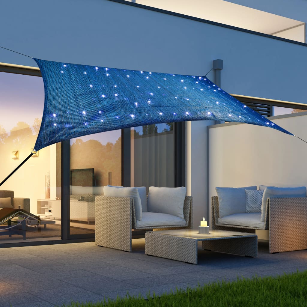 HI Zonnezeil met 100 LED's 2x3 m lichtblauw