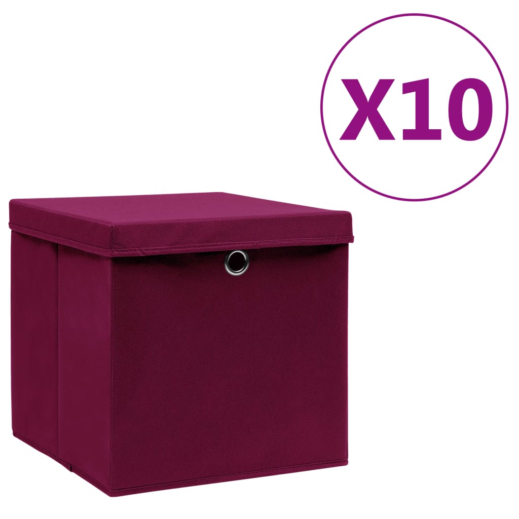 vidaXL Opbergboxen met deksel 10 st 28x28x28 cm donkerrood