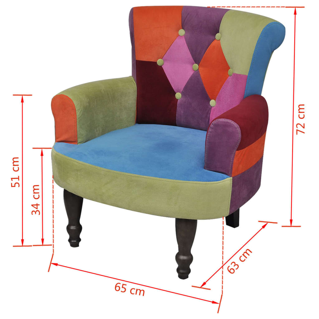 vidaXL Franse stoel met patchwork motief stof