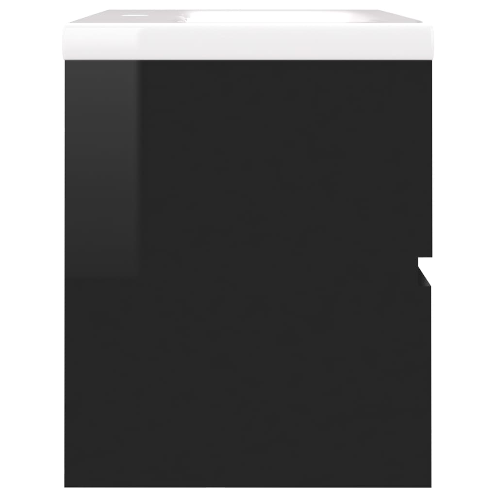 vidaXL Wastafelkast met ingebouwde wastafel spaanplaat hoogglans zwart