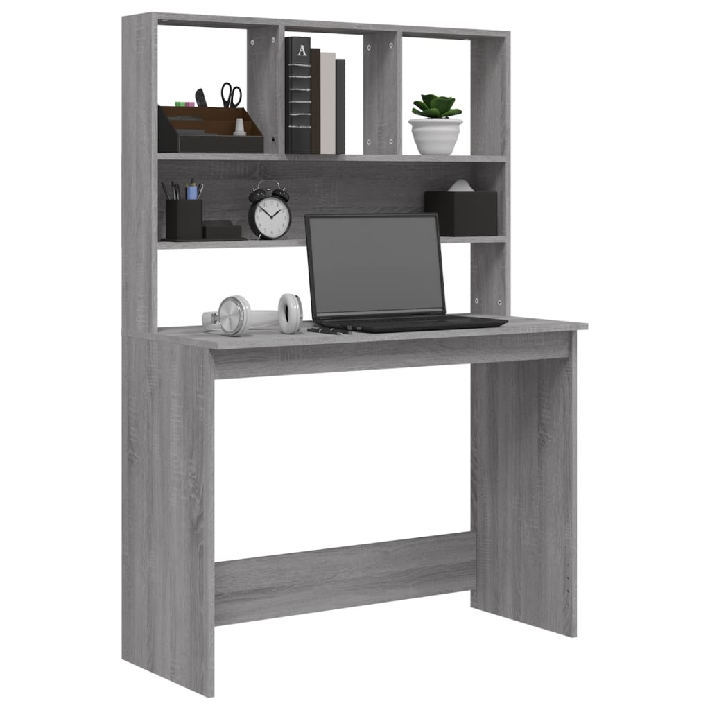 vidaXL Bureau met schappen 84x40x78 cm bewerkt hout gerookt