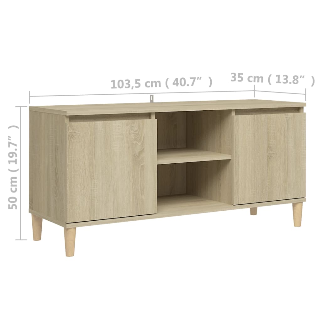 vidaXL Tv-meubel met houten poten 103,5x35x50 cm sonoma eikenkleurig