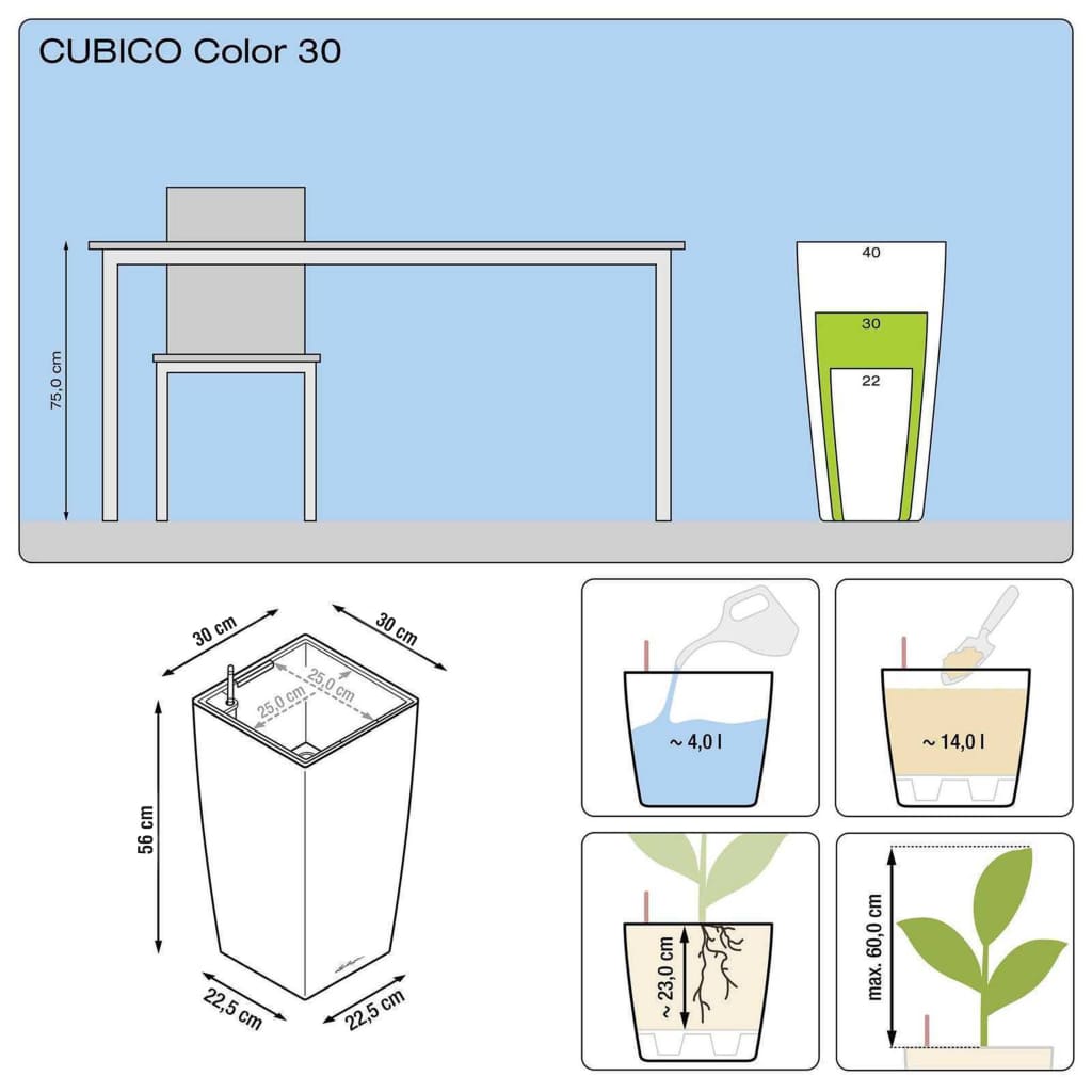 LECHUZA Plantenbak Cubico Color 30 ALL-IN-ONE wit 13130