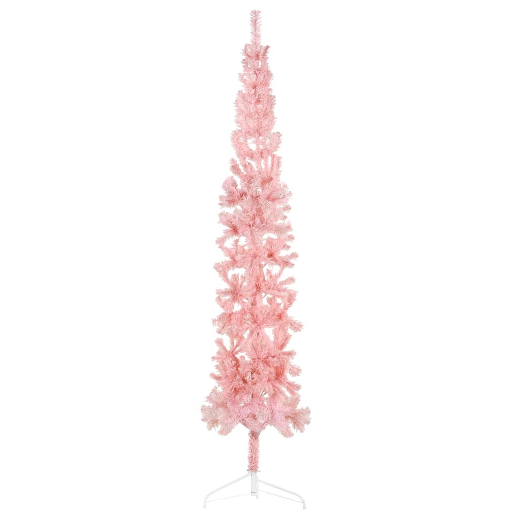 vidaXL Kunstkerstboom half met standaard smal 240 cm roze