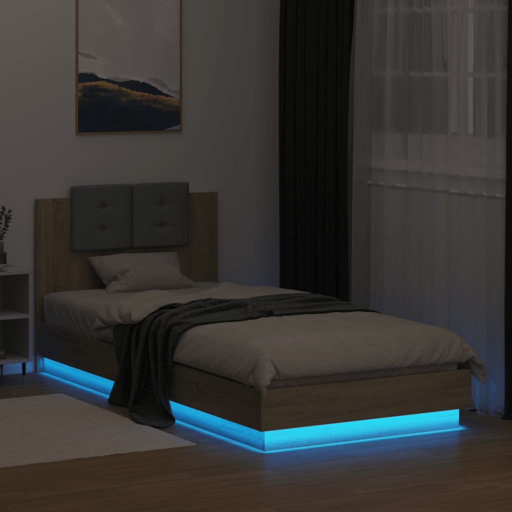 vidaXL Bedframe met hoofdbord en LED sonoma eikenkleurig 90x200 cm