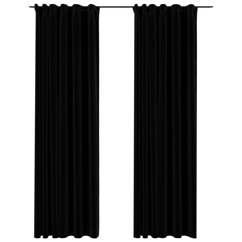 vidaXL Gordijnen linnen-look verduisterend haken 2 st 140x245 cm zwart
