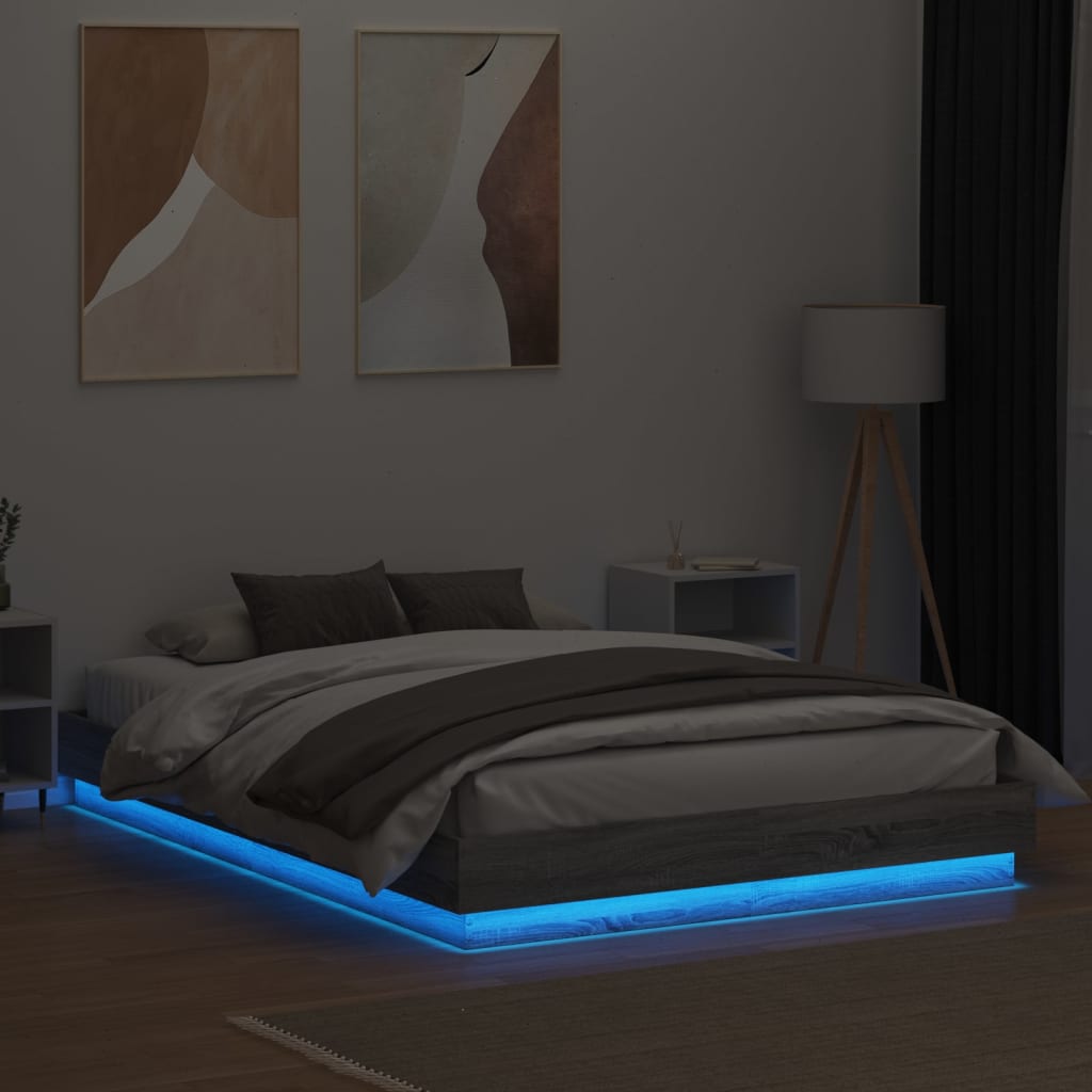 vidaXL Bedframe met LED-verlichting grijs sonoma eikenkleur 140x200 cm