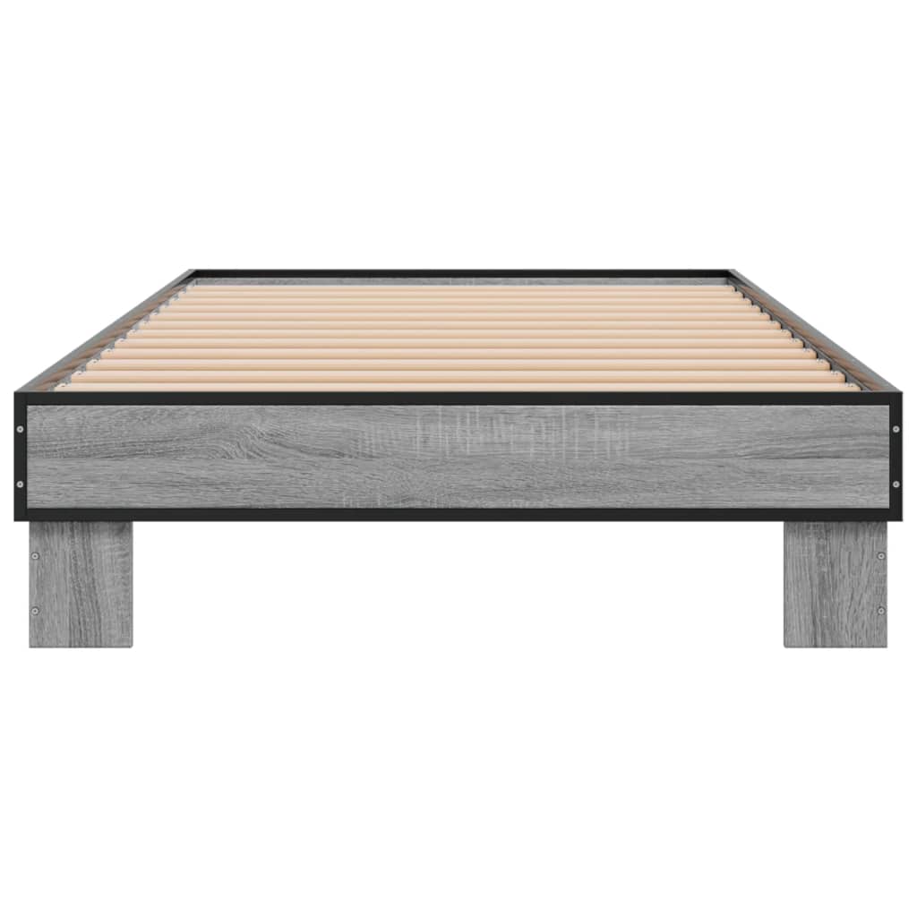 vidaXL Bedframe bewerkt hout en metaal grijs sonoma eiken 90x190 cm