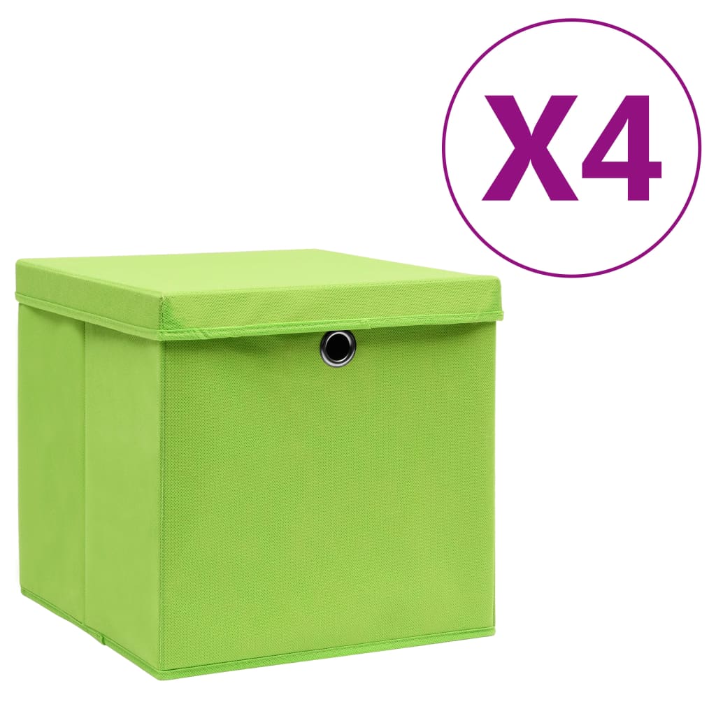 vidaXL Opbergboxen met deksel 4 st 28x28x28 cm groen