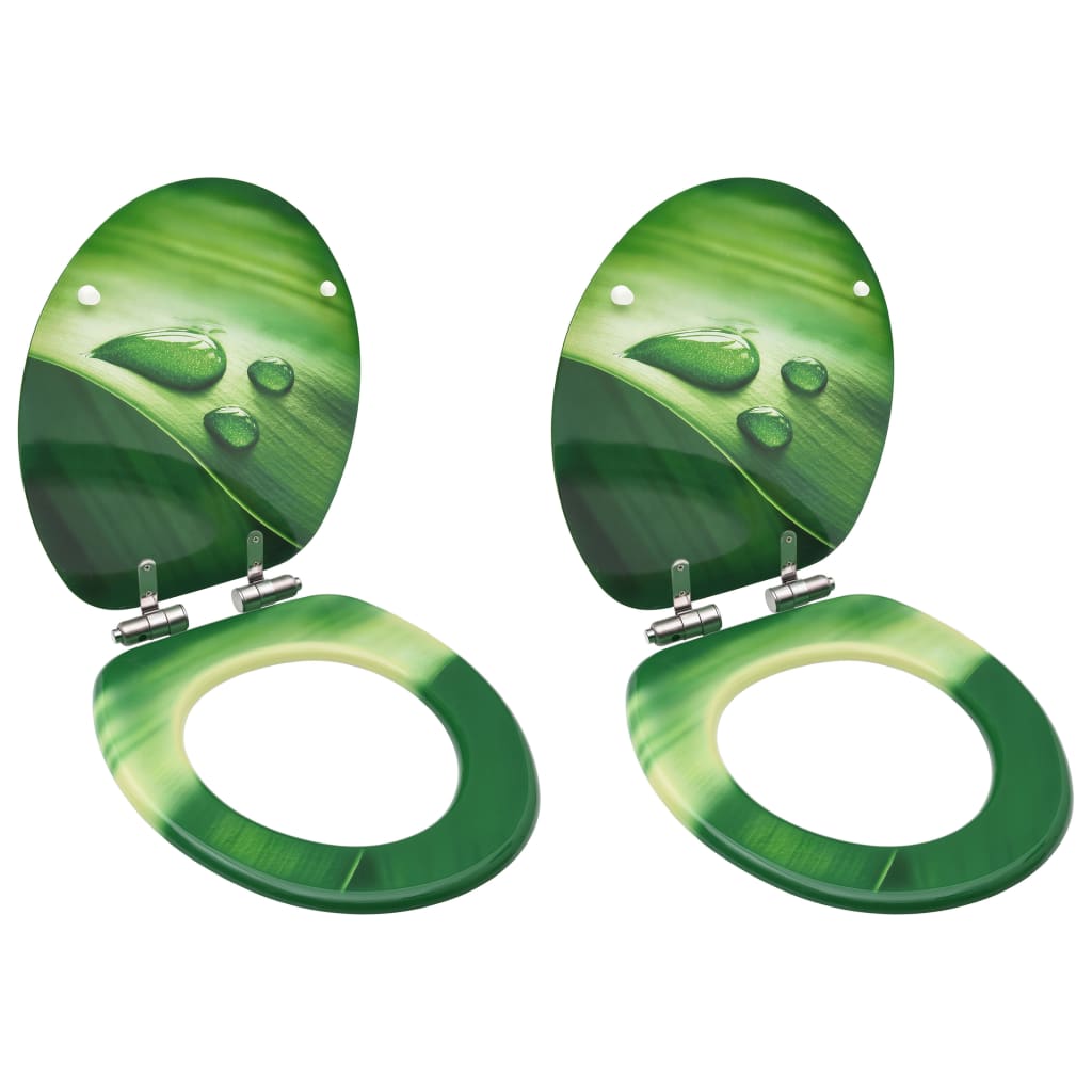 vidaXL Toiletbrillen met soft-close deksel 2 st waterdruppel MDF groen