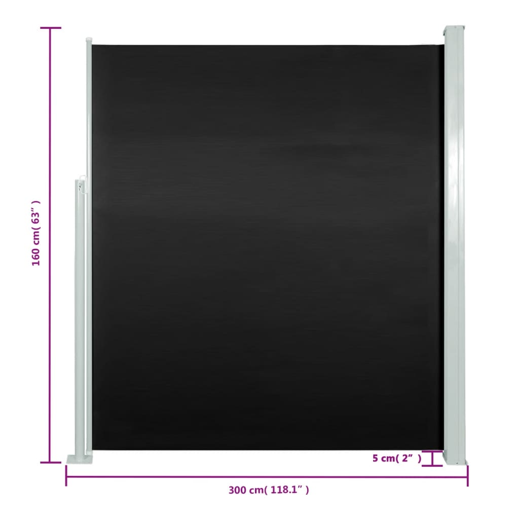 vidaXL Tuinscherm uittrekbaar 160x300 cm zwart