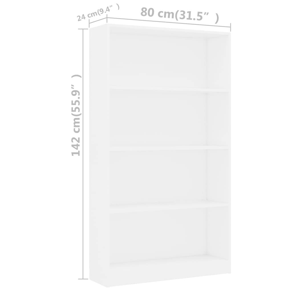 vidaXL Boekenkast met 4 schappen 80x24x142 cm bewerkt hout wit