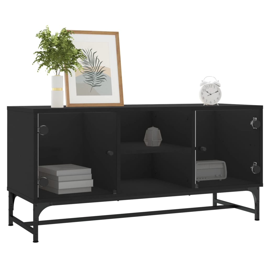 vidaXL Tv-meubel met glazen deuren 102x37x50 cm zwart