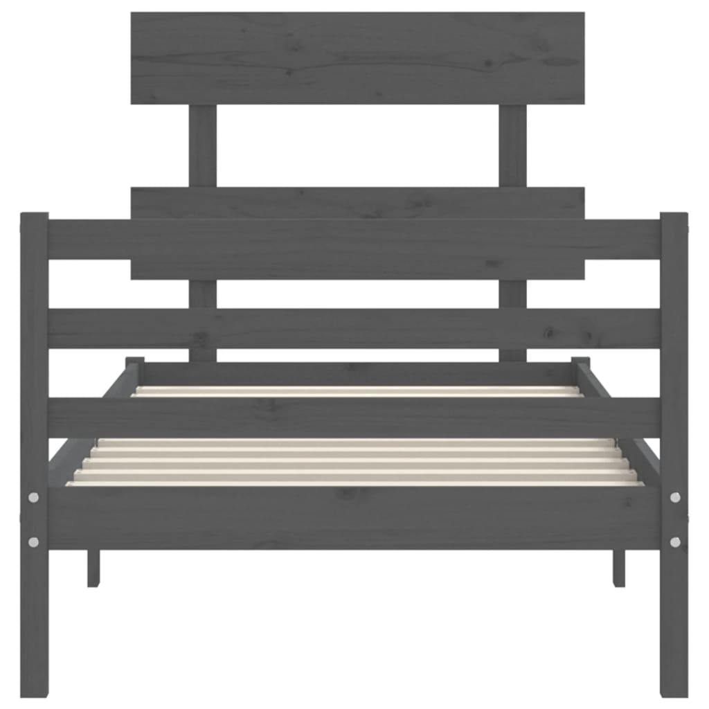 vidaXL Bedframe met hoofdbord massief hout grijs 90x200 cm