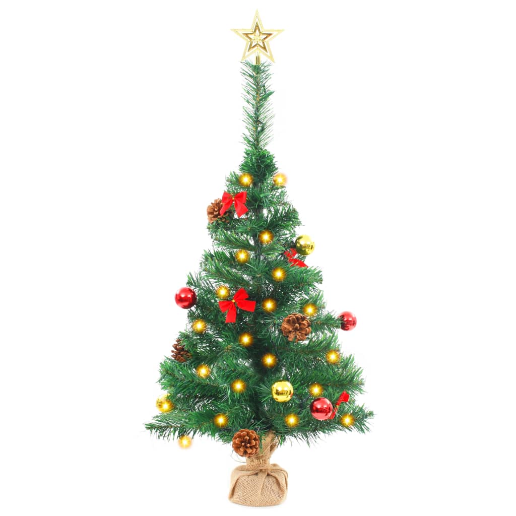 vidaXL Kunstkerstboom met verlichting en kerstballen 64 cm groen