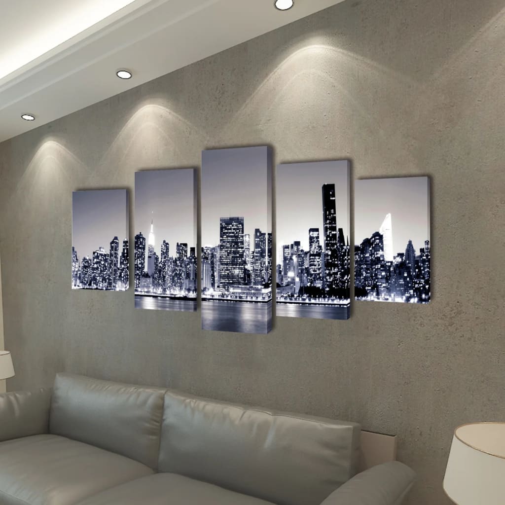 Canvas muurdruk set monochroom New York skyline 200 x 100 cm
