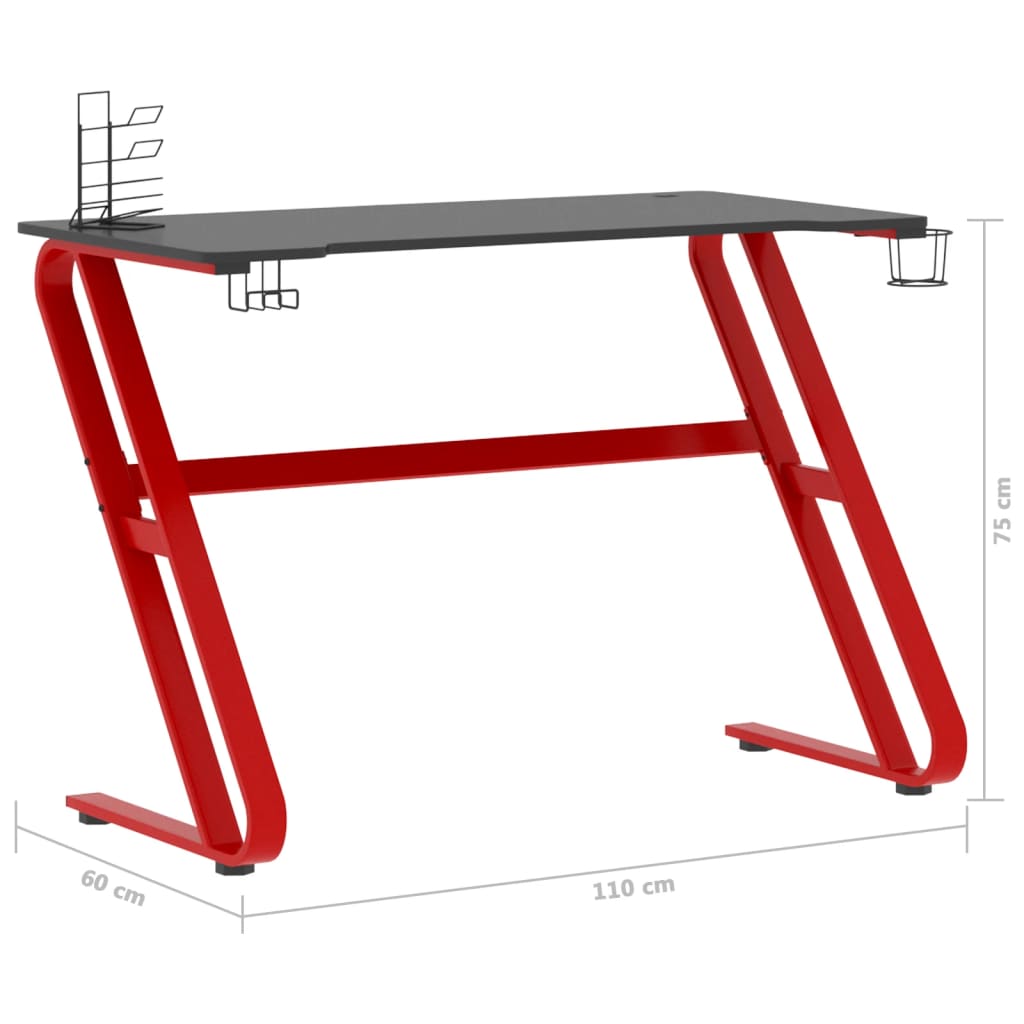 vidaXL Gamingbureau met ZZ-vormige poten 110x60x75 cm zwart en rood