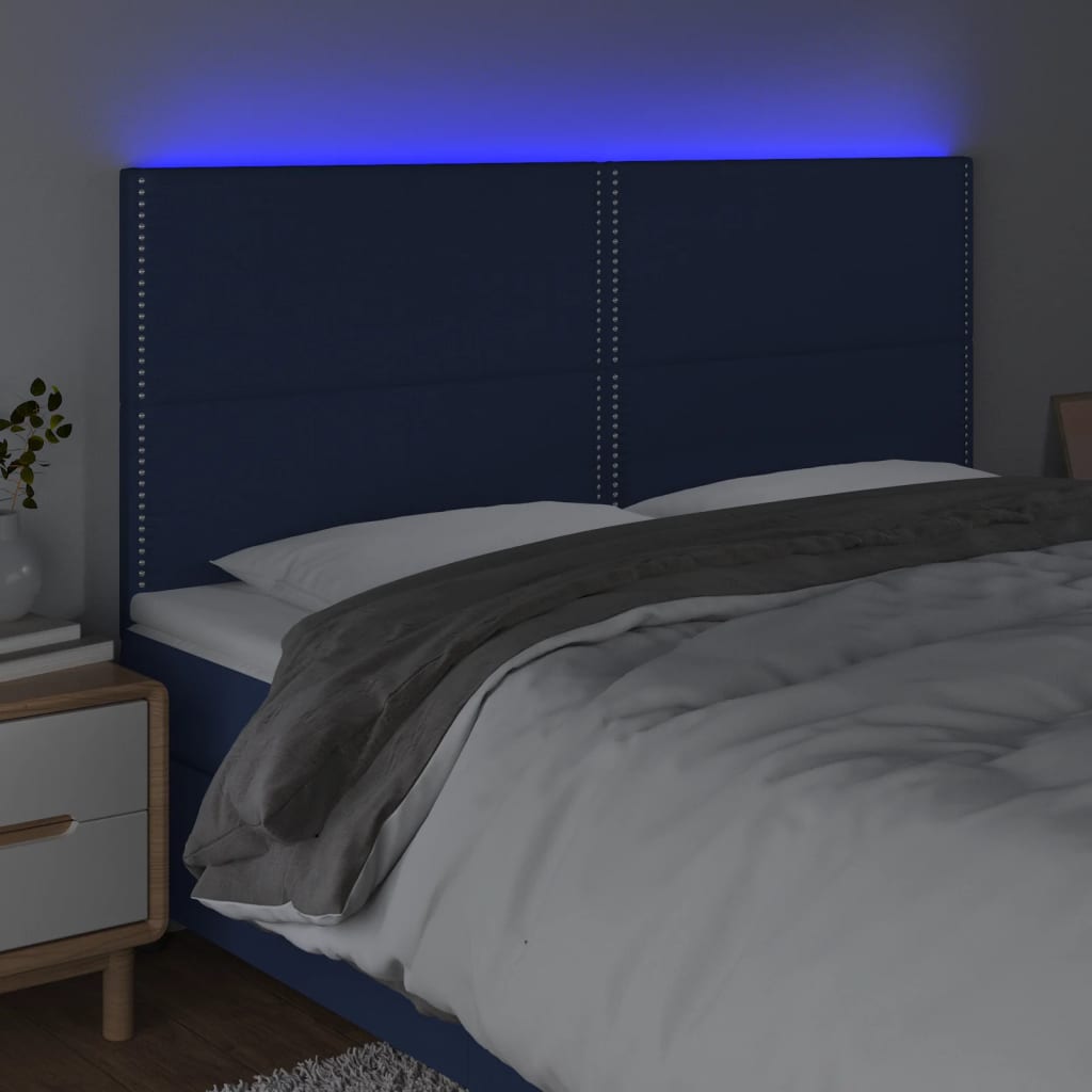 vidaXL Hoofdbord LED 160x5x118/128 cm stof blauw