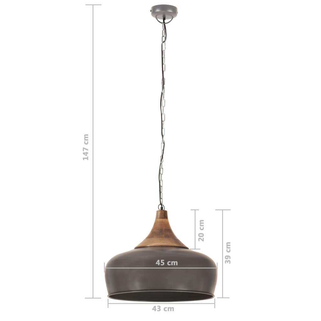 vidaXL Hanglamp industrieel E27 45 cm ijzer en massief hout grijs