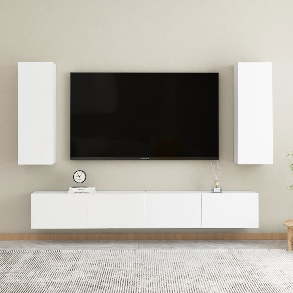 vidaXL 4-delige Tv-meubelset spaanplaat wit