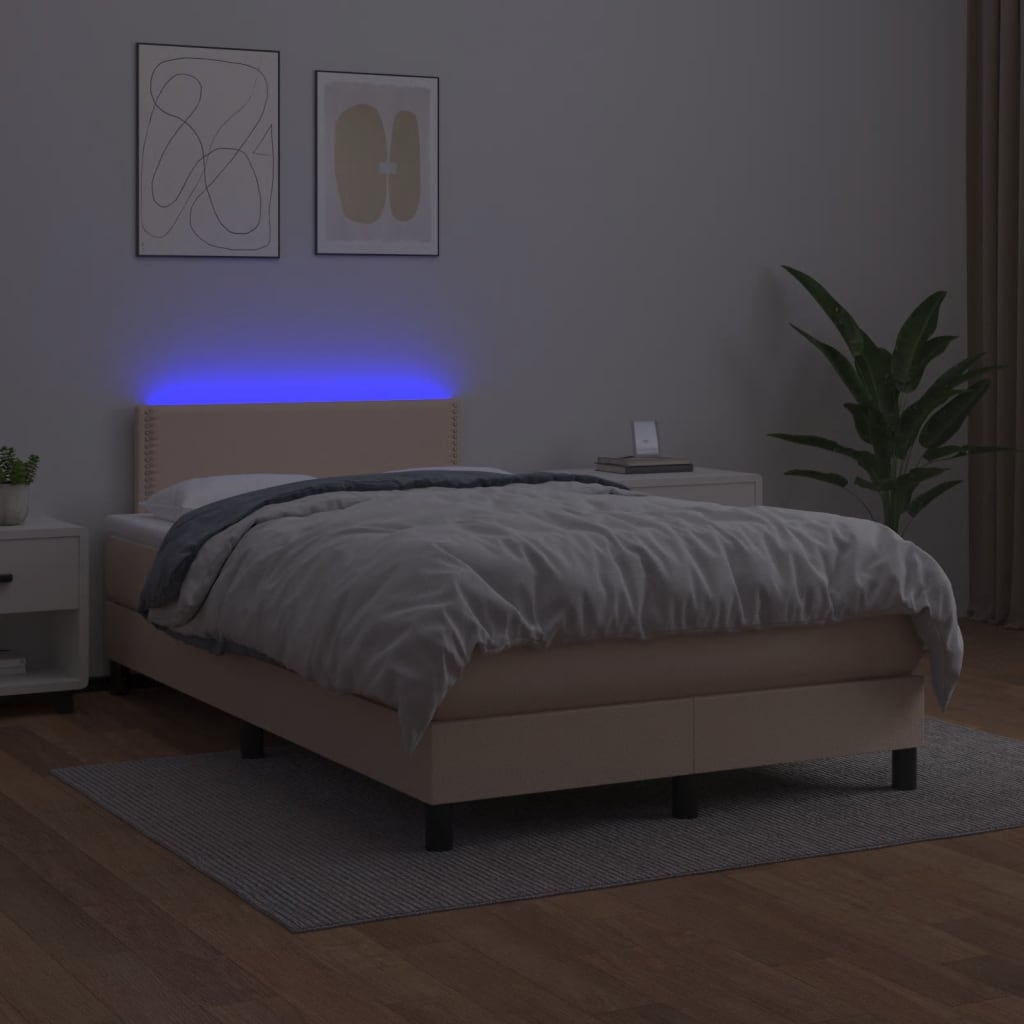 vidaXL Boxspring met matras en LED kunstleer cappuccinokleur 120x190cm